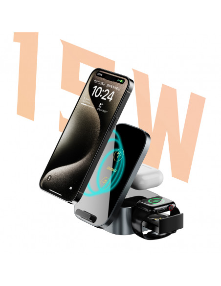 
3in1 A11Pro+ 15W indukcinis įkroviklis telefonui, išmaniajam laikrodžiui, ausinėms - juodas
