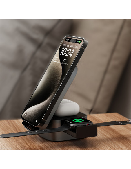 
3in1 A11Pro+ 15W indukcinis įkroviklis telefonui, išmaniajam laikrodžiui, ausinėms - juodas
