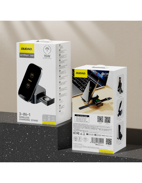 
3in1 A11Pro+ 15W indukcinis įkroviklis telefonui, išmaniajam laikrodžiui, ausinėms - juodas
