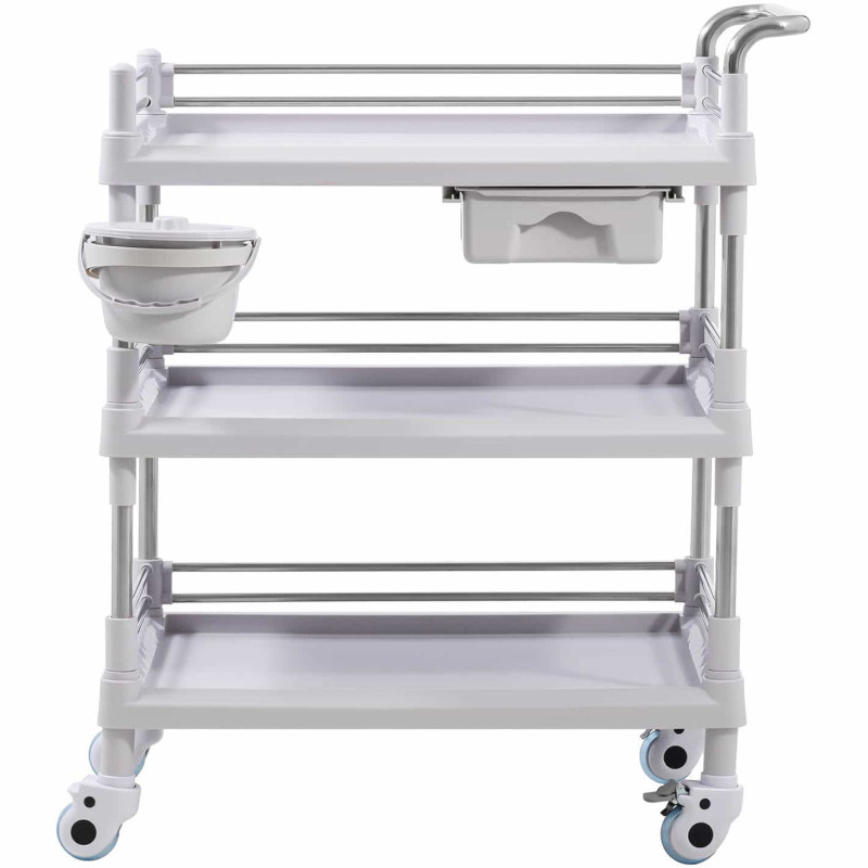 Kosmetinių procedūrų laboratorinis vežimėlis 3 lentynos 1 stalčius 80 x 73 x 32 cm 30 kg