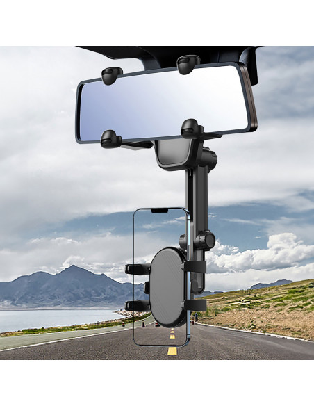 
Automobilinis telefono laikiklis galinio vaizdo veidrodėliui, 18 cm alkūnė - juodas
