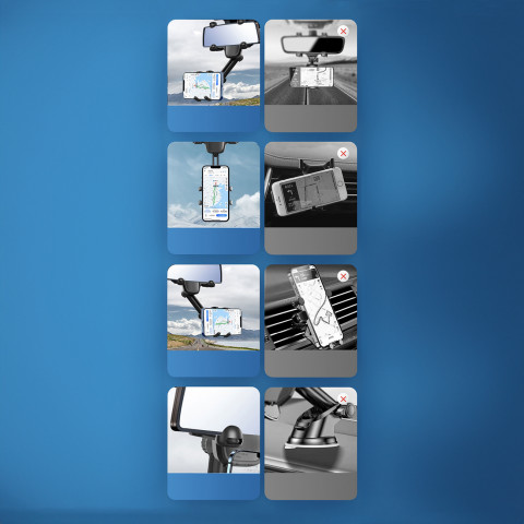 
Automobilinis telefono laikiklis galinio vaizdo veidrodėliui, 18 cm alkūnė - juodas
