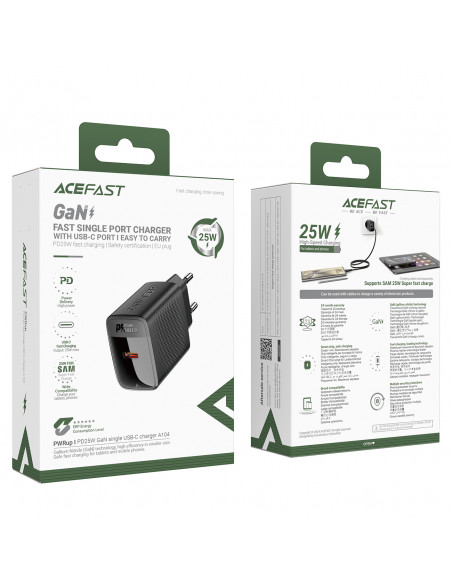 
A104 GaN USB-C PD SFC 25W sieninis įkroviklis – juodas
