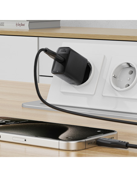 
A104 GaN USB-C PD SFC 25W sieninis įkroviklis – juodas
