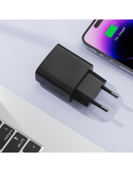 
A104 GaN USB-C PD SFC 25W sieninis įkroviklis – juodas
