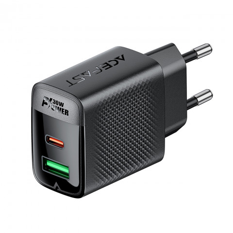 
A98 GaN USB-A USB-C PD 30W sieninis įkroviklis – juodas
