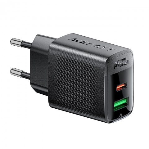 
A98 GaN USB-A USB-C PD 30W sieninis įkroviklis – juodas
