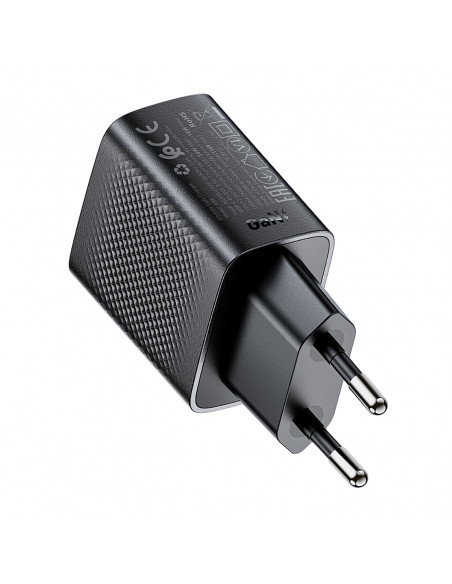 
A98 GaN USB-A USB-C PD 30W sieninis įkroviklis – juodas
