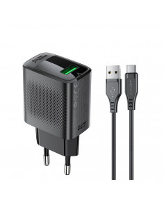 
A90 GaN USB-A QC 18W sieninis įkroviklis + USB-C laidas – juodas
