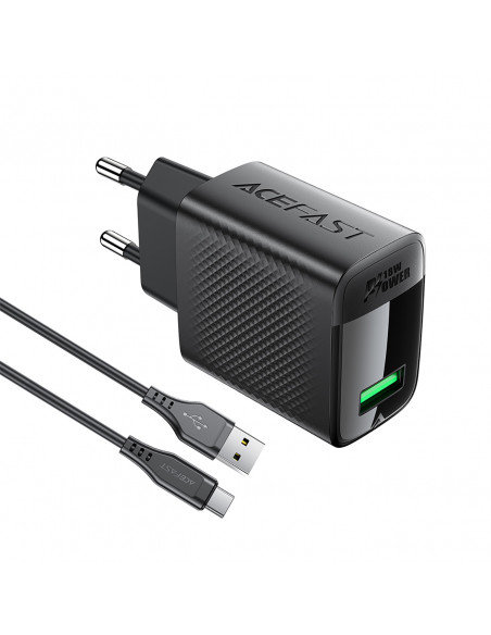 
A90 GaN USB-A QC 18W sieninis įkroviklis + USB-C laidas – juodas
