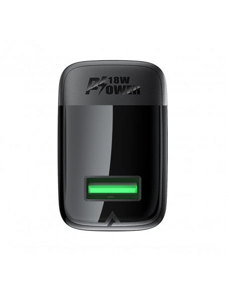 
A90 GaN USB-A QC 18W sieninis įkroviklis + USB-C laidas – juodas
