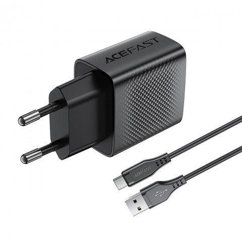 
A90 GaN USB-A QC 18W sieninis įkroviklis + USB-C laidas – juodas
