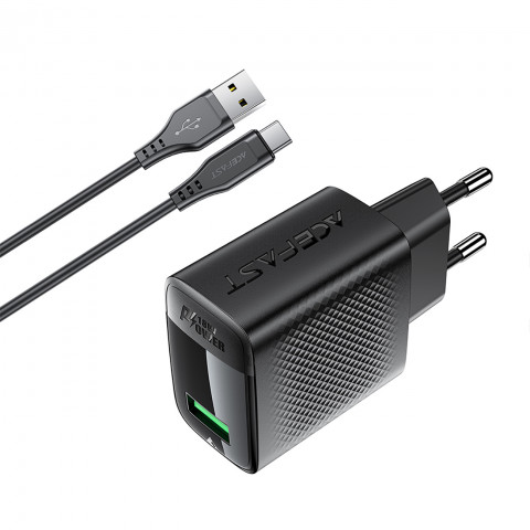 
A90 GaN USB-A QC 18W sieninis įkroviklis + USB-C laidas – juodas
