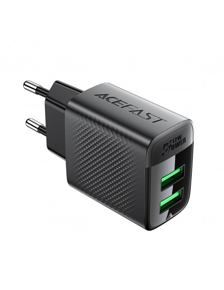 
A86 2x USB-A 12W sieninis įkroviklis - juodas
