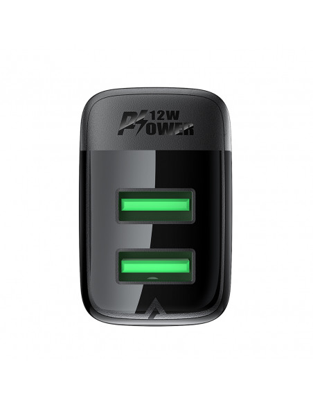 
A86 2x USB-A 12W sieninis įkroviklis - juodas
