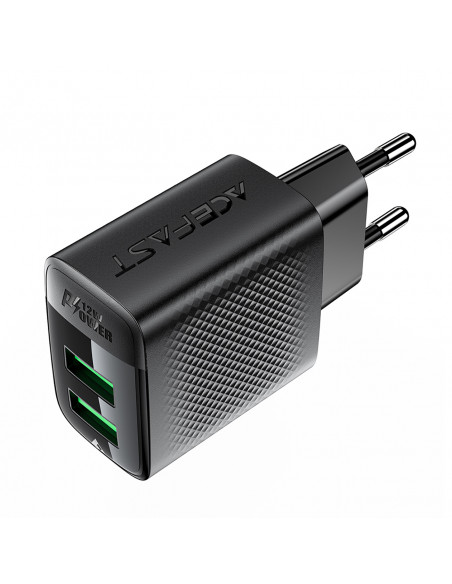 
A86 2x USB-A 12W sieninis įkroviklis - juodas
