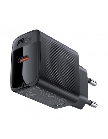 
A82 GaN USB-C PD 20W sieninis įkroviklis – juodas
