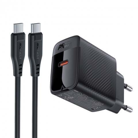 
A82 GaN USB-C PD 20W sieninis įkroviklis – juodas + USB-C / USB-C laidas
