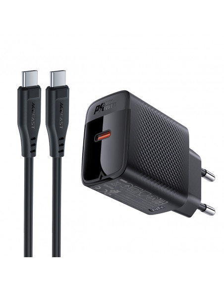
A82 GaN USB-C PD 20W sieninis įkroviklis – juodas + USB-C / USB-C laidas
