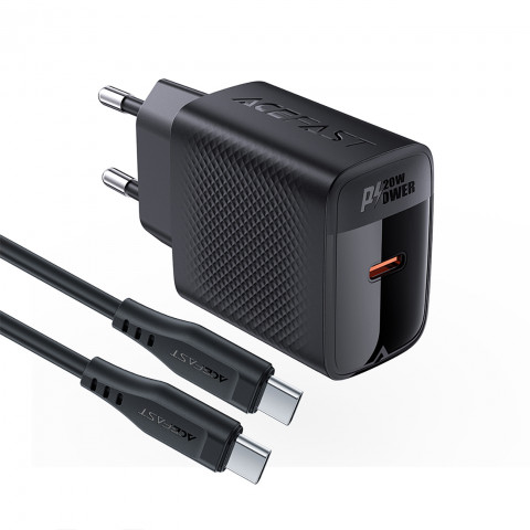 
A82 GaN USB-C PD 20W sieninis įkroviklis – juodas + USB-C / USB-C laidas

