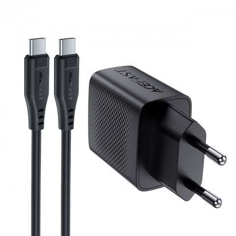 
A82 GaN USB-C PD 20W sieninis įkroviklis – juodas + USB-C / USB-C laidas
