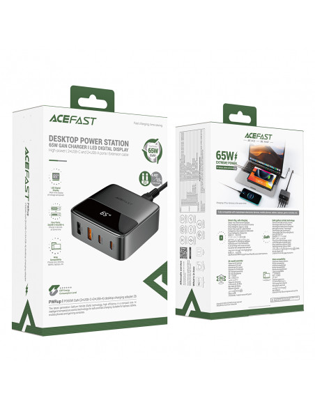 
Z6 GaN stalinio kompiuterio įkroviklis 2x USB-A 2x USB-C PD 65W - juodas
