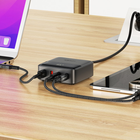 
Z6 GaN stalinio kompiuterio įkroviklis 2x USB-A 2x USB-C PD 65W - juodas
