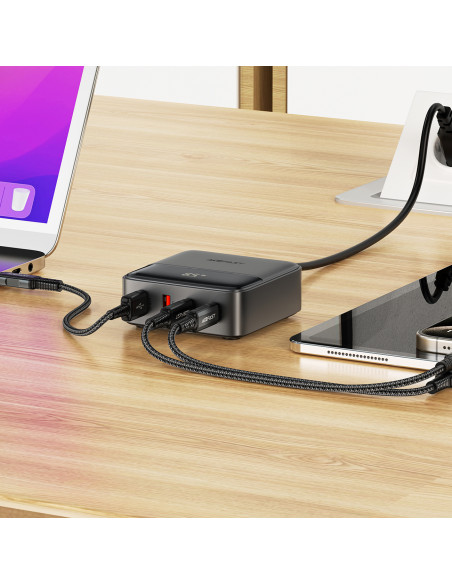 
Z6 GaN stalinio kompiuterio įkroviklis 2x USB-A 2x USB-C PD 65W - juodas
