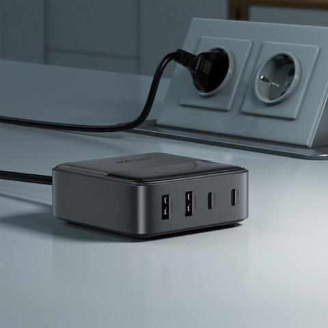 
Z6 GaN stalinio kompiuterio įkroviklis 2x USB-A 2x USB-C PD 65W - juodas
