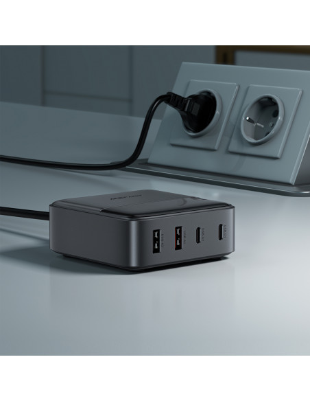 
Z6 GaN stalinio kompiuterio įkroviklis 2x USB-A 2x USB-C PD 65W - juodas
