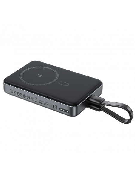 
Magnetinė išorinė baterija 10000mAh, indukcinė, 2x USB-C PD 30W + USB-C laidas - juoda
