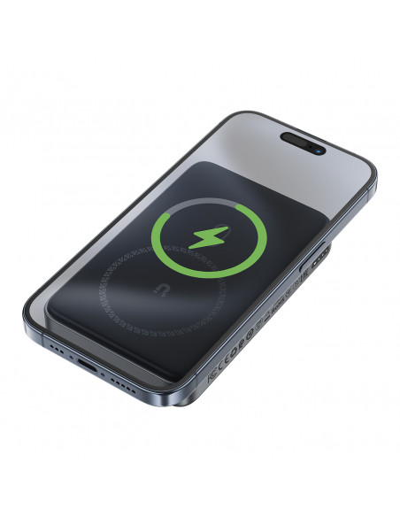 
Magnetinė išorinė baterija 10000mAh, indukcinė, 2x USB-C PD 30W + USB-C laidas - juoda
