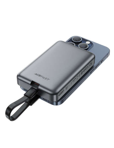 
Magnetinė išorinė baterija 10000mAh, indukcinė, 2x USB-C PD 30W + USB-C laidas - juoda
