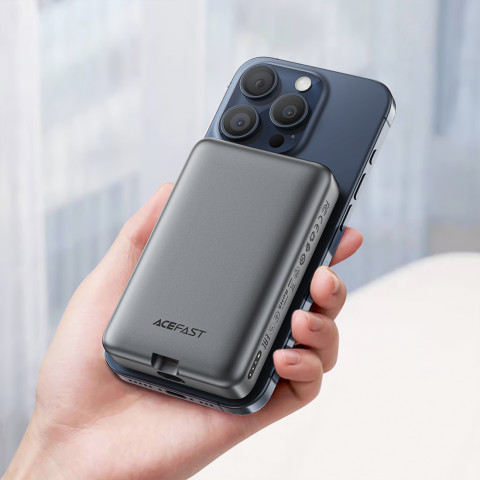 
Magnetinė išorinė baterija 10000mAh, indukcinė, 2x USB-C PD 30W + USB-C laidas - juoda
