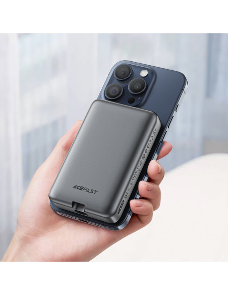 
Magnetinė išorinė baterija 10000mAh, indukcinė, 2x USB-C PD 30W + USB-C laidas - juoda
