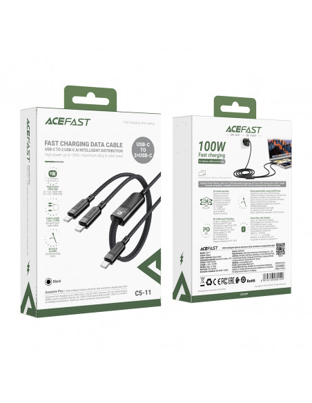 
2in1 dvigubas USB-C laidas - 2x USB-C 100W 480Mb/ s - juodas
