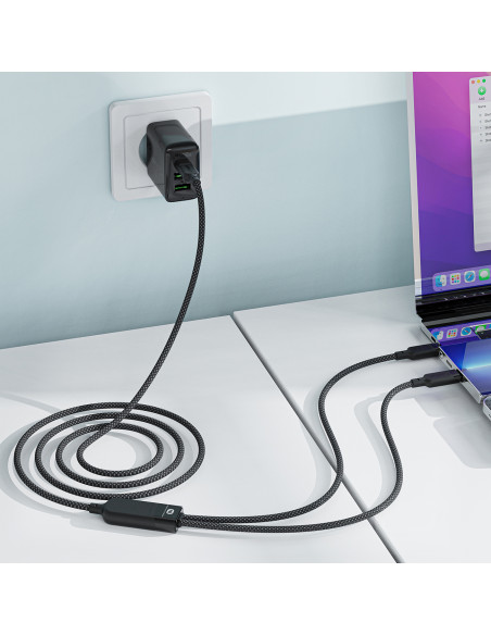 
2in1 dvigubas USB-C laidas - 2x USB-C 100W 480Mb/ s - juodas
