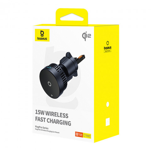 
„MagPro“ automobilio laikiklis į oro angą su „Qi2.0“ 15 W belaidžiu įkrovikliu – juodas

