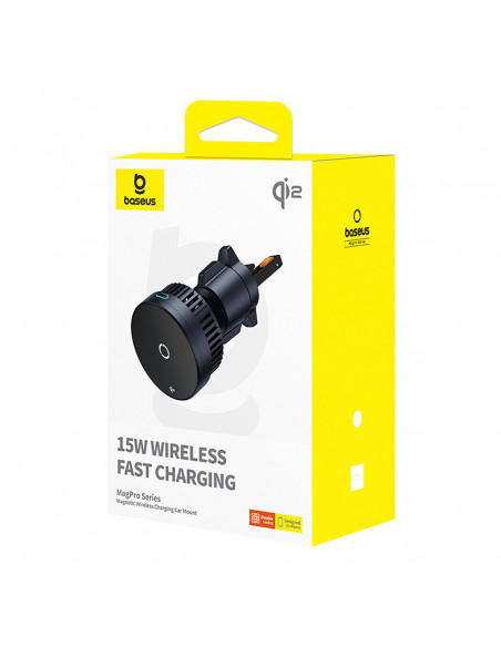 
„MagPro“ automobilio laikiklis į oro angą su „Qi2.0“ 15 W belaidžiu įkrovikliu – juodas
