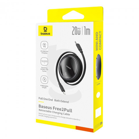 
„Free2Pull“ ištraukiamas USB-C laidas – „iPhone Lightning“ 20 W 1 m – juodas
