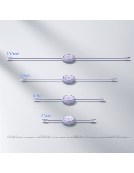 
„Free2Pull“ ištraukiamas USB-C laidas – „iPhone Lightning“ 20 W, 1 m – violetinis
