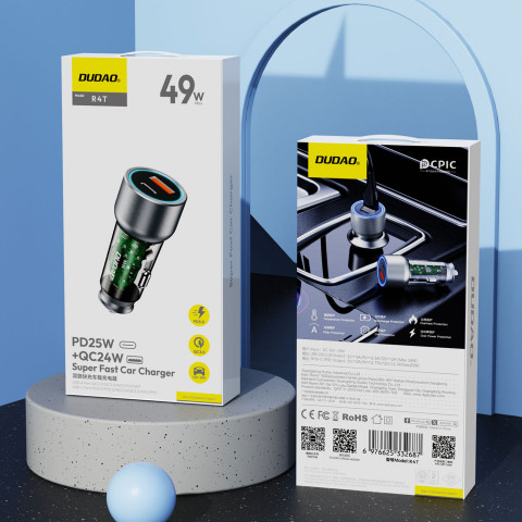 
R4T 30W USB-A USB-C automobilinis įkroviklis – pilkas
