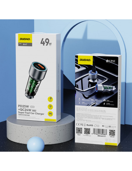 
R4T 30W USB-A USB-C automobilinis įkroviklis – pilkas
