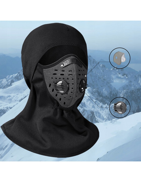 
Naujas aksominis sportinis balaklavas su kauke ir filtru dviračiui, motociklui, slidinėjimui, žygiams - juodas
