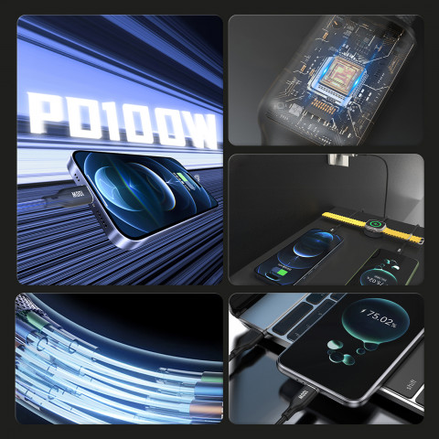 
3in1 laidas USB-C - USB-C / iPhone Lightning / Apple Watch įkroviklis PD 100W 1.2m - juodas
