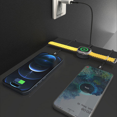 
3in1 laidas USB-C - USB-C / iPhone Lightning / Apple Watch įkroviklis PD 100W 1.2m - juodas
