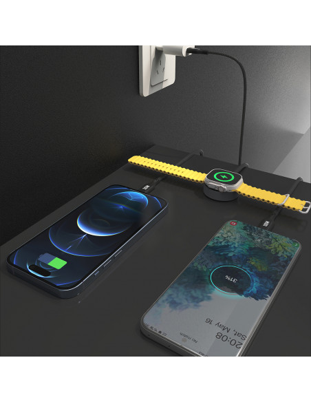 
3in1 laidas USB-C - USB-C / iPhone Lightning / Apple Watch įkroviklis PD 100W 1.2m - juodas
