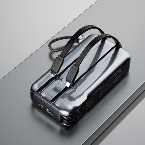 
2in1 JK, JAV, ES sieninis įkroviklis + 10000mAh išorinė baterija USB-C, USB-A – pilka
