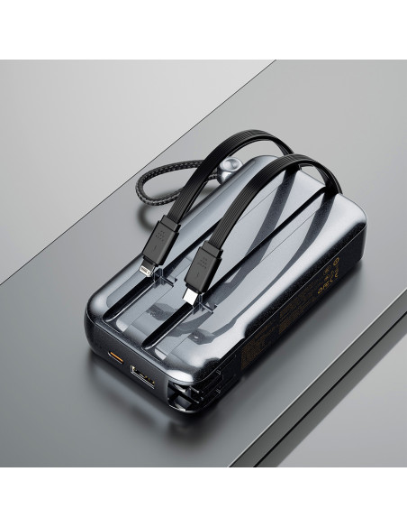 
2in1 JK, JAV, ES sieninis įkroviklis + 10000mAh išorinė baterija USB-C, USB-A – pilka
