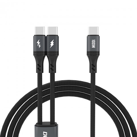 
2in1 L3F laidas 2 USB-C telefonams įkrauti - 2x USB-C 100W 1.2m - juodas
